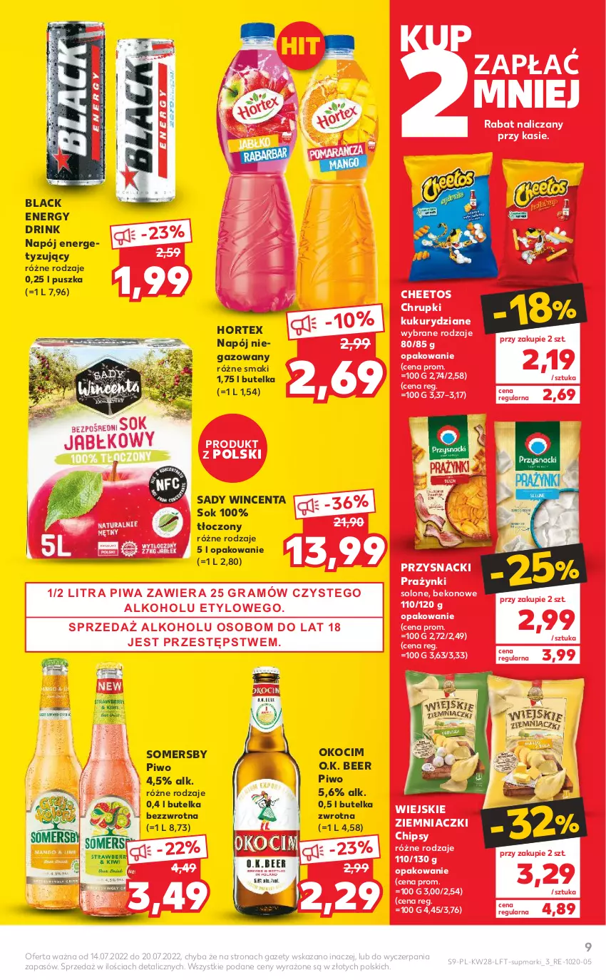 Gazetka promocyjna Kaufland - OFERTA TYGODNIA - ważna 14.07 do 20.07.2022 - strona 9 - produkty: Beko, Cheetos, Chipsy, Chrupki, Hortex, Koc, Lack, Napój, Napój niegazowany, Okocim, Piwa, Piwo, Przysnacki, Sok, Somersby