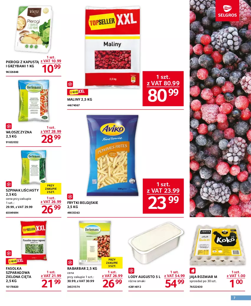 Gazetka promocyjna Selgros - Oferta gastronomiczna - ważna 04.05 do 17.05.2023 - strona 7 - produkty: Fa, Frytki, Jaja, Kapustą, LG, Lody, Maliny, Pierogi, Szpinak