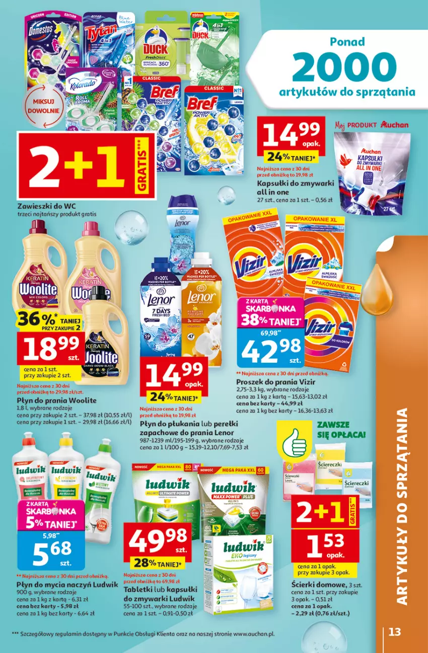 Gazetka promocyjna Auchan - Gazetka 30 Lat Hipermarket Auchan - ważna 26.03 do 30.03.2026 - strona 13 - produkty: Do mycia naczyń, Gra, Lenor, Ludwik, Płyn do mycia, Płyn do mycia naczyń, Płyn do płukania, Płyn do prania, Proszek do prania, Tablet, Vizir, Woolite, Zawieszki, Zmywarki
