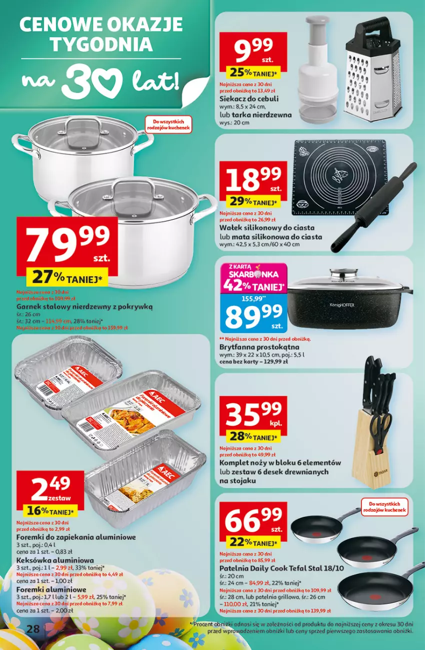 Gazetka promocyjna Auchan - Gazetka 30 Lat Hipermarket Auchan - ważna 26.03 do 30.03.2026 - strona 28 - produkty: Fa, Foremki, Garnek, Grill, Keksówka, Noż, Patelnia, Patelnia grillowa, Stojak, Tarka, Tefal, Wałek