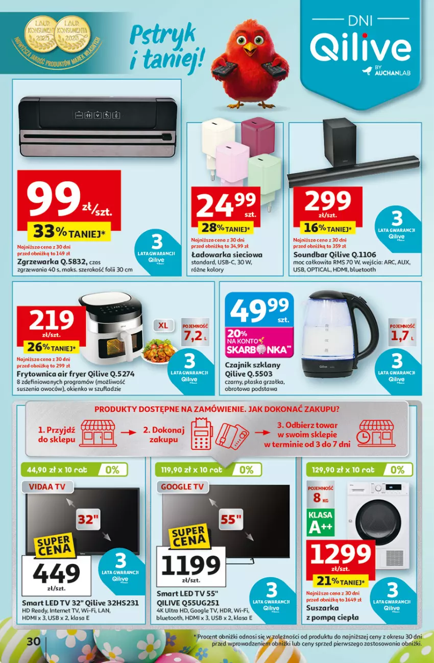 Gazetka promocyjna Auchan - Gazetka 30 Lat Hipermarket Auchan - ważna 26.03 do 30.03.2026 - strona 30 - produkty: Czajnik, Gra, Grzałka, HD ready, LED TV, Soundbar, Suszarka, Warka