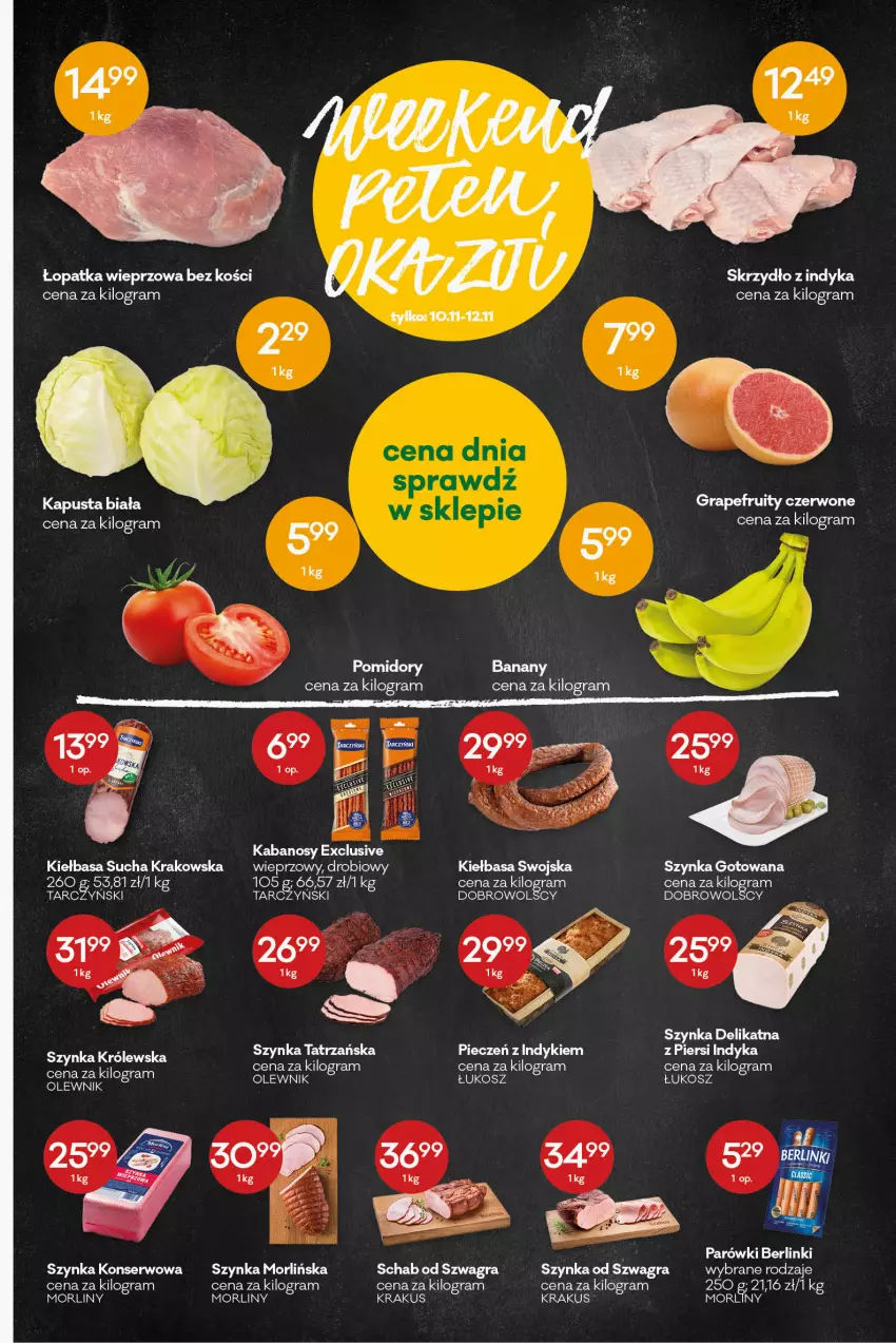 Gazetka promocyjna Groszek - ważna 10.11 do 22.11.2022 - strona 3 - produkty: Banany, Berlinki, Gra, Kabanos, Kiełbasa, Kosz, Krakus, Morliny, Olewnik, Parówki, Pomidory, Ser, Szynka, Szynka konserwowa, Szynka Królewska