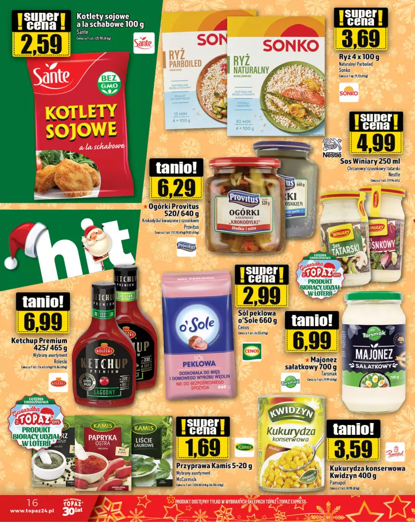 Gazetka promocyjna Topaz - Gazetka - ważna 30.11 do 06.12.2023 - strona 16 - produkty: Cenos, Chrzan, Ketchup, Kukurydza, Kukurydza konserwowa, LG, Ryż, Sałat, Sante, Ser, Sól, Sonko, Sos, Winiary