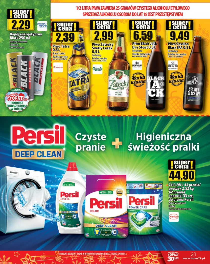 Gazetka promocyjna Topaz - Gazetka - ważna 30.11 do 06.12.2023 - strona 21 - produkty: Fa, Gra, K2, Lack, Napój, Napój energetyczny, Persil, Piwa, Piwo, Pralki, SESSIO, Top