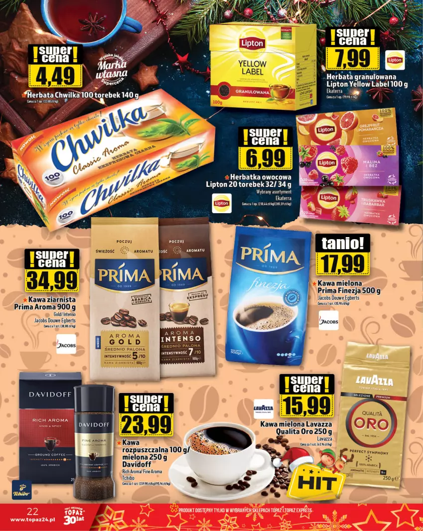 Gazetka promocyjna Topaz - Gazetka - ważna 30.11 do 06.12.2023 - strona 22 - produkty: Davidoff, Gra, Jacobs, Kawa, Lavazza, Lipton, Prima, Tchibo