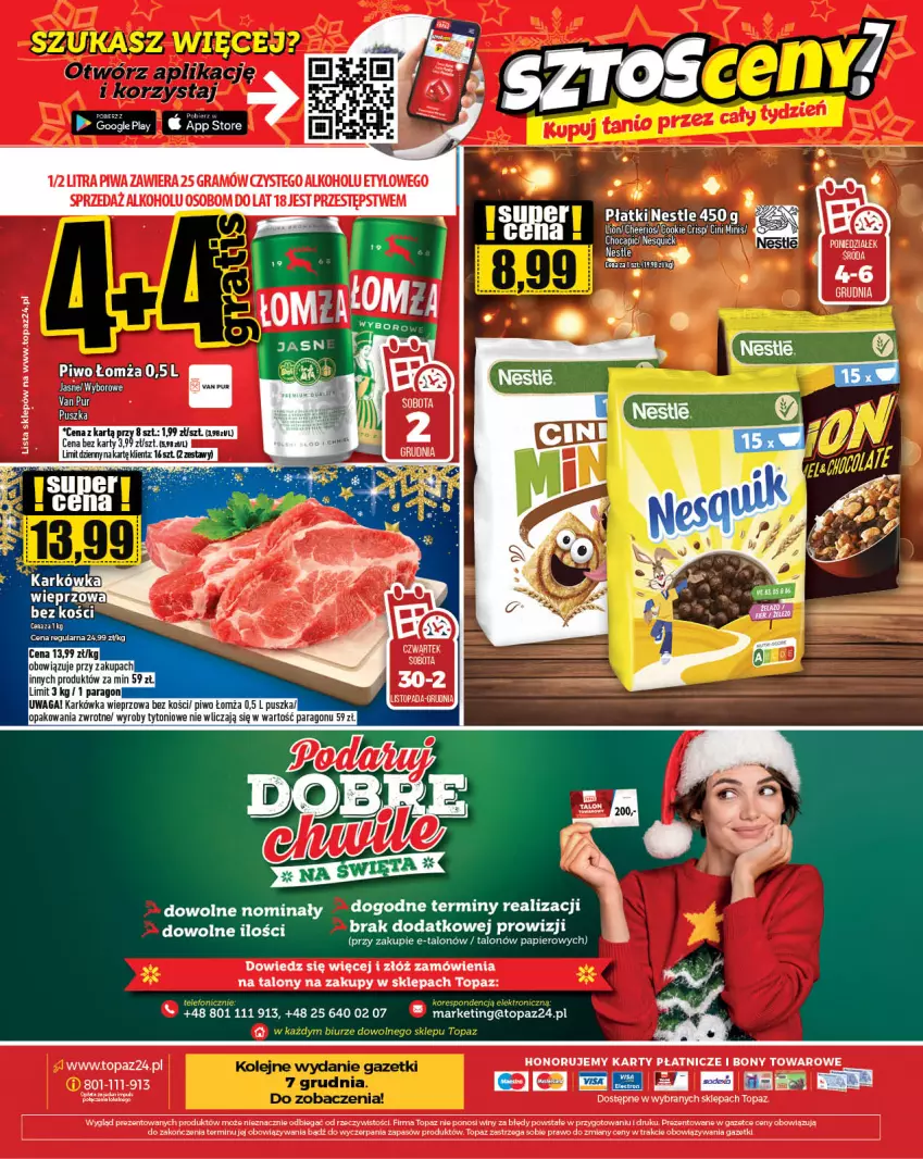 Gazetka promocyjna Topaz - Gazetka - ważna 30.11 do 06.12.2023 - strona 28 - produkty: Gra, Karkówka wieprzowa, Papier, Piwa, Piwo, Por, Pur, Top, Waga