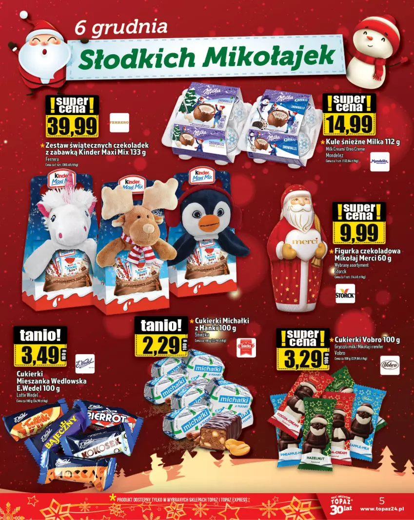 Gazetka promocyjna Topaz - Gazetka - ważna 30.11 do 06.12.2023 - strona 5 - produkty: Cukier, Cukierki, Gry, Kinder, Merci, Michałki, Mieszanka wedlowska, Milka, Renifer, Top