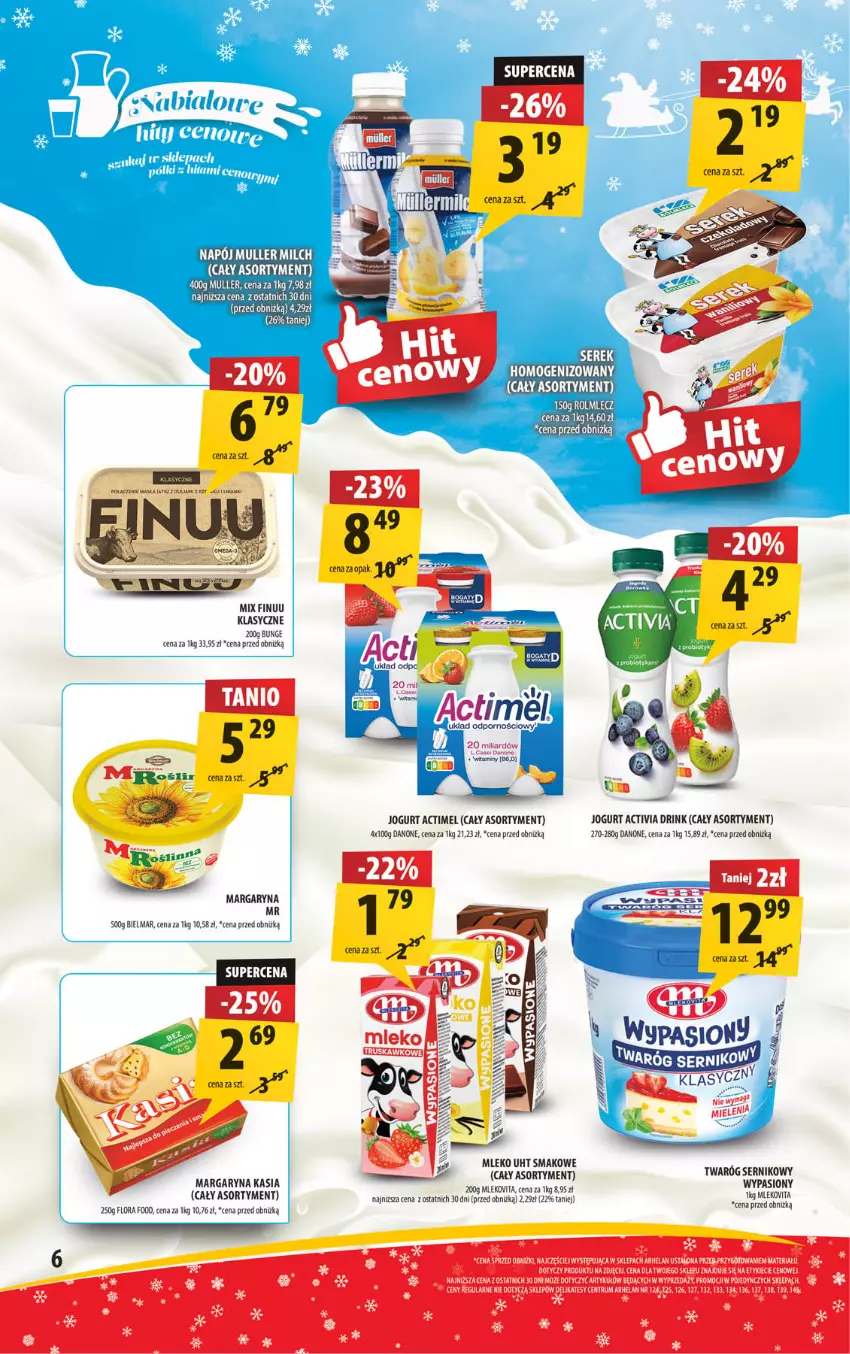 Gazetka promocyjna Arhelan - Gazetka - ważna 29.11 do 08.12.2024 - strona 6 - produkty: Actimel, Activia, Danone, Finuu, Jogurt, Kasia, LG, Margaryna, Mleko, Napój, Rolmlecz, Ser, Twaróg