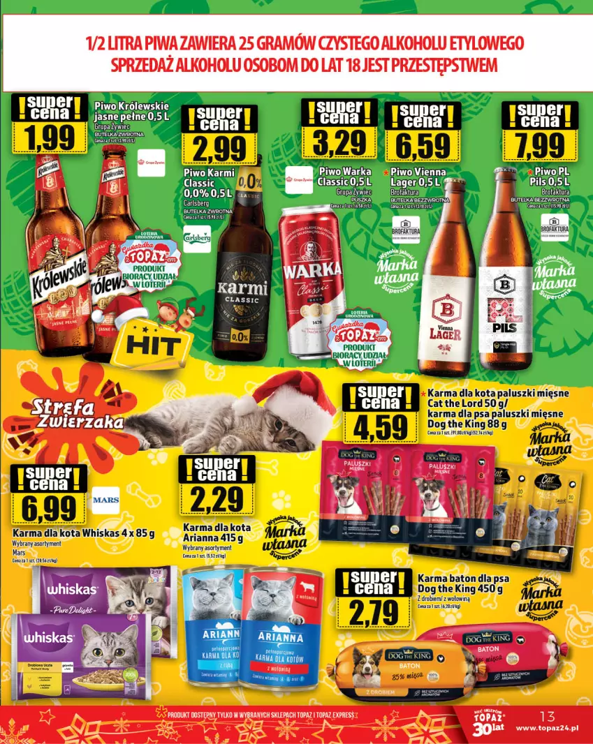 Gazetka promocyjna Topaz - Gazetka - ważna 07.12 do 13.12.2023 - strona 13 - produkty: Baton, Carlsberg, Fa, Gra, Karmi, Królewski, Piwa, Piwo, Sos, Top, Warka