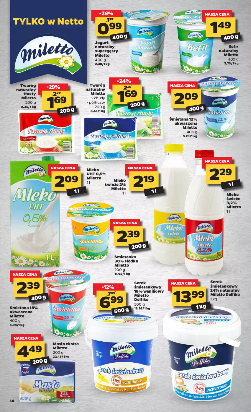 Gazetka promocyjna Netto - Oferta tygodnia - ważna 11.01 do 16.01.2021 - strona 14 - produkty: Jogurt, Jogurt naturalny, Kefir, Kefir naturalny, Masło, Mleko, Ser, Serek, Twaróg