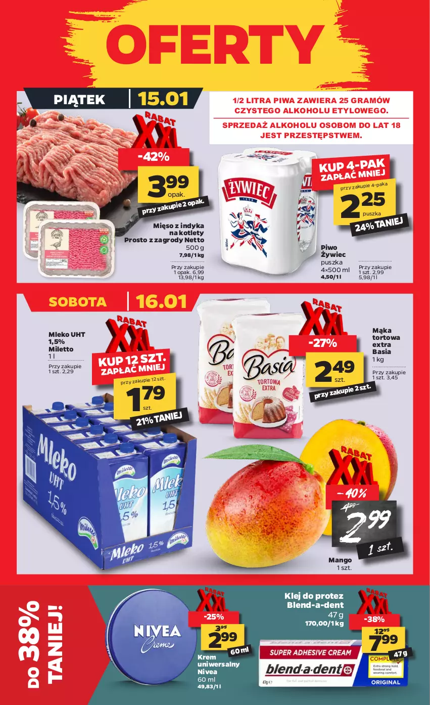 Gazetka promocyjna Netto - Oferta tygodnia - ważna 11.01 do 16.01.2021 - strona 3 - produkty: Basia, Gra, Klej, Kotlet, Krem uniwersalny, Mąka, Mąka tortowa, Mango, Mięso, Mięso z indyka, Mleko, Nivea, Piwa, Piwo