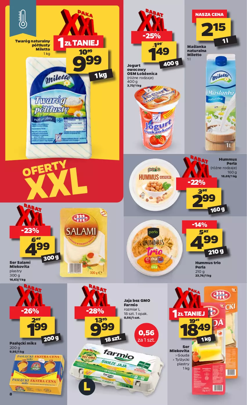 Gazetka promocyjna Netto - Oferta tygodnia - ważna 11.01 do 16.01.2021 - strona 8 - produkty: Fa, Gouda, Hummus, Jaja, Jogurt, Jogurt owocowy, Maślanka, Mleko, Mlekovita, Mus, Salami, Ser, Ser salami, Twaróg