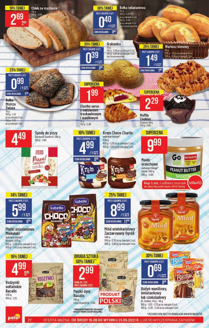 Gazetka promocyjna PoloMarket - Gazetka pomocyjna - ważna 15.09 do 21.09.2021 - strona 22 - produkty: Chleb, Danio, Dr. Oetker, Masło, Miód, Mleko, Ogród, Rodzynki, Sante, Ser