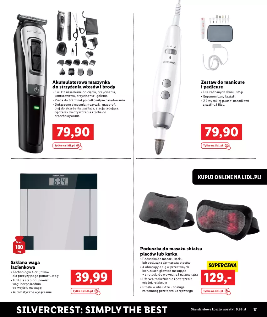 Gazetka promocyjna Lidl - KATALOG SILVERCREST - ważna 01.08 do 31.08.2023 - strona 17 - produkty: Akumulator, Kosz, LANA, Manicure i pedicure, Maszynka, Noż, Nożyczki, Olej, Poduszka, Silvercrest, Sok, Szynka, Torba, Waga, Waga łazienkowa, Wagi