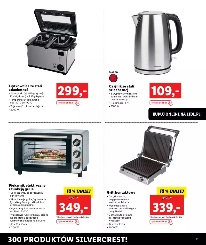 Gazetka promocyjna Lidl - KATALOG SILVERCREST - ważna 01.08 do 31.08.2023 - strona 7 - produkty: Blacha do pieczenia, Czajnik, Grill, Grill kontaktowy, Grzałka, Kosz, Olej, Piec, Piekarnik, Płyta, Silvercrest, Sok, Szczypce