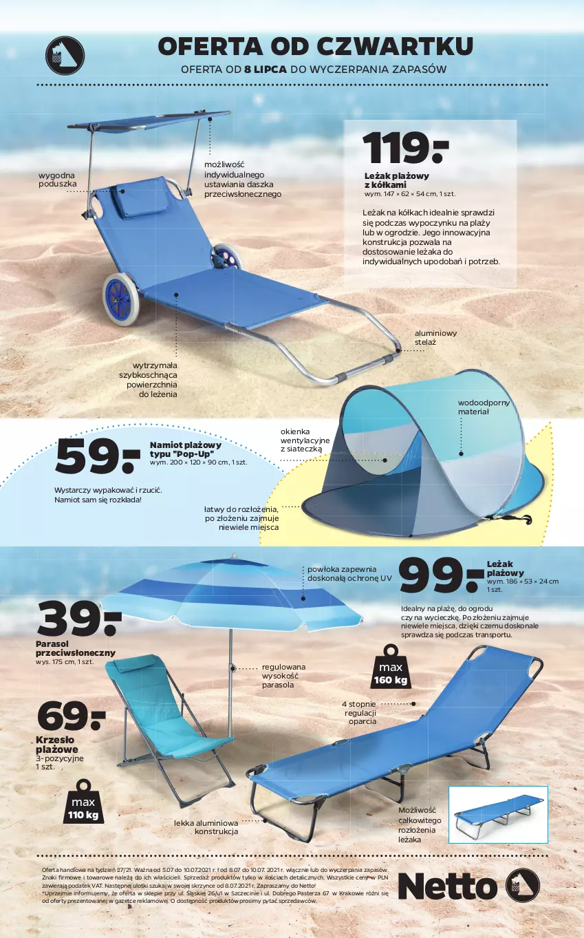Gazetka promocyjna Netto - Gazetka non food - ważna 05.07 do 10.07.2021 - strona 8 - produkty: Krzesło, Namiot, Parasol, Poduszka, Por, Sok, Sport, Top, Tran