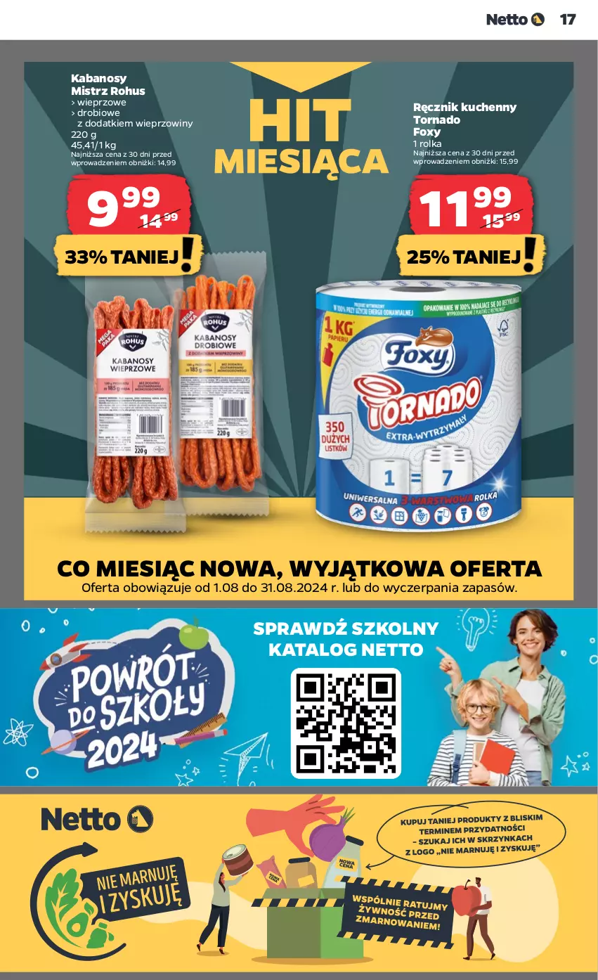 Gazetka promocyjna Netto - Artykuły spożywcze - ważna 16.08 do 21.08.2024 - strona 17 - produkty: Foxy, Kabanos, Ręcznik, Ręcznik kuchenny