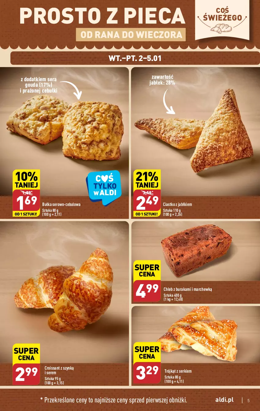 Gazetka promocyjna Aldi - Pełna oferta - ważna 02.01 do 05.01.2023 - strona 5 - produkty: Bułka, Chleb, Croissant, Gouda, Piec, Ser