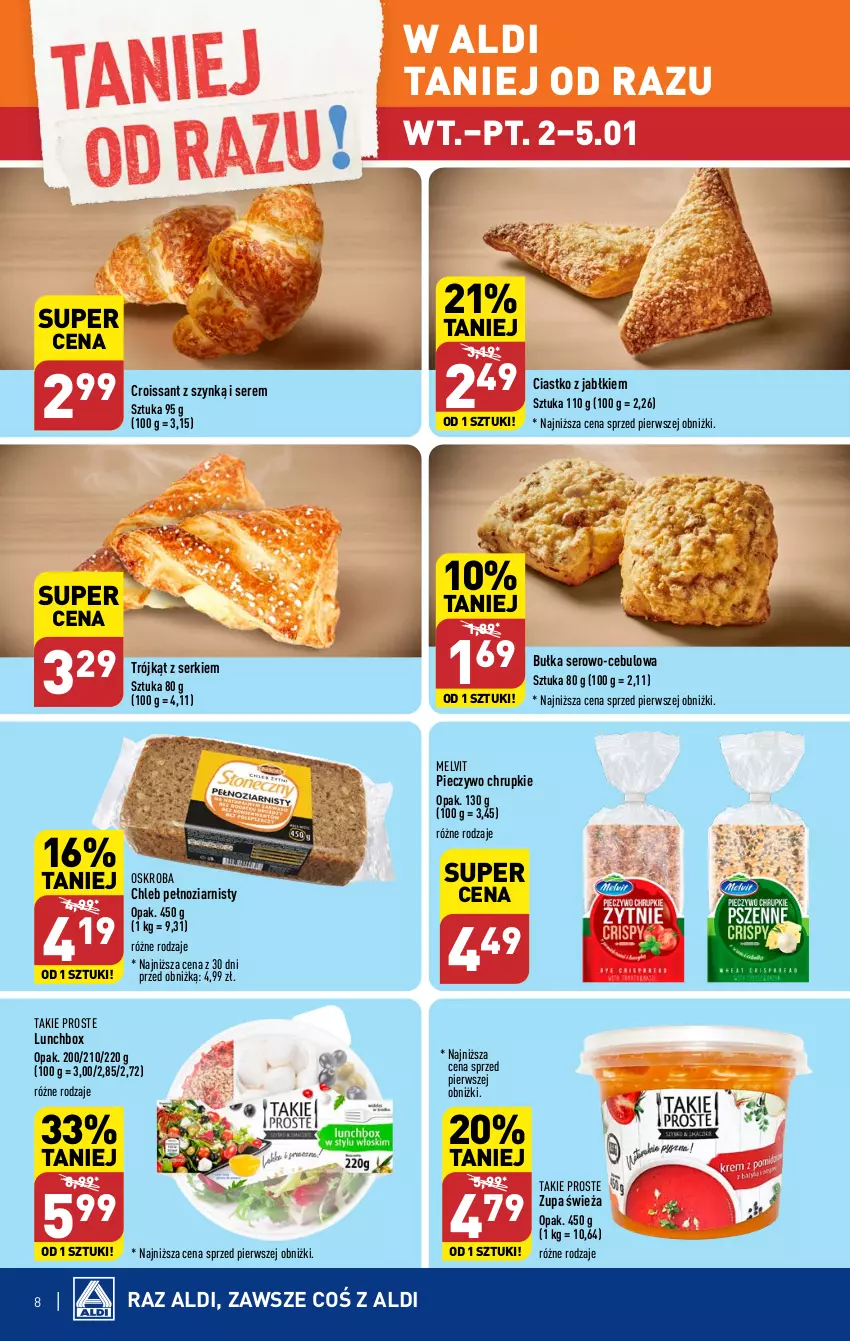 Gazetka promocyjna Aldi - Pełna oferta - ważna 02.01 do 05.01.2023 - strona 8 - produkty: Bułka, Chleb, Chrupki, Croissant, Melvit, Piec, Pieczywo, Pieczywo chrupkie, Ser, Zupa