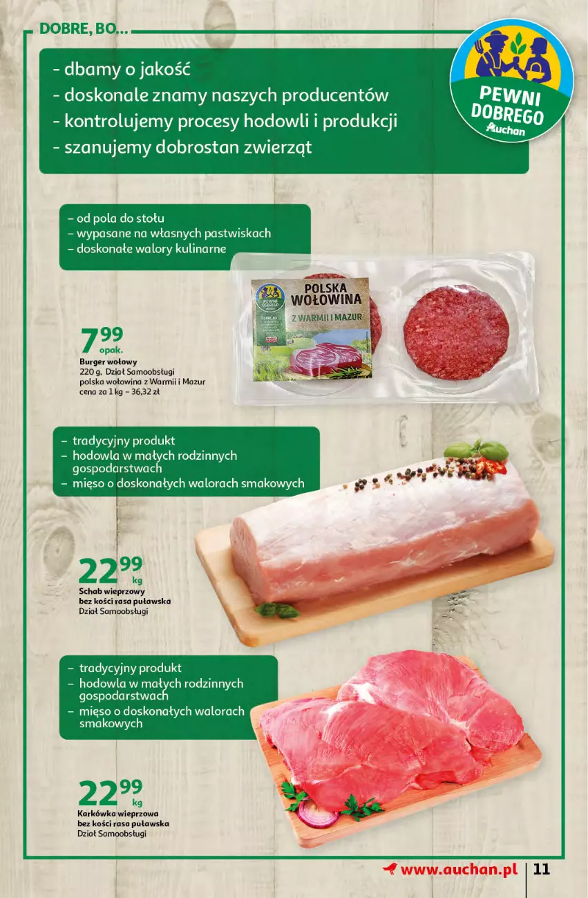 Gazetka promocyjna Auchan - przeNISKIE CENY prze smacznego Dnia Kobiet Hipermarkety - ważna 03.03 do 09.03.2022 - strona 11 - produkty: Burger, Karkówka wieprzowa, Mięso, Schab wieprzowy, Wołowina