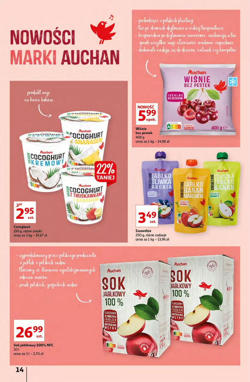 Gazetka promocyjna Auchan - przeNISKIE CENY prze smacznego Dnia Kobiet Hipermarkety - ważna 03.03 do 09.03.2022 - strona 14 - produkty: Smoothie, Sok, Sok jabłkowy, Stek