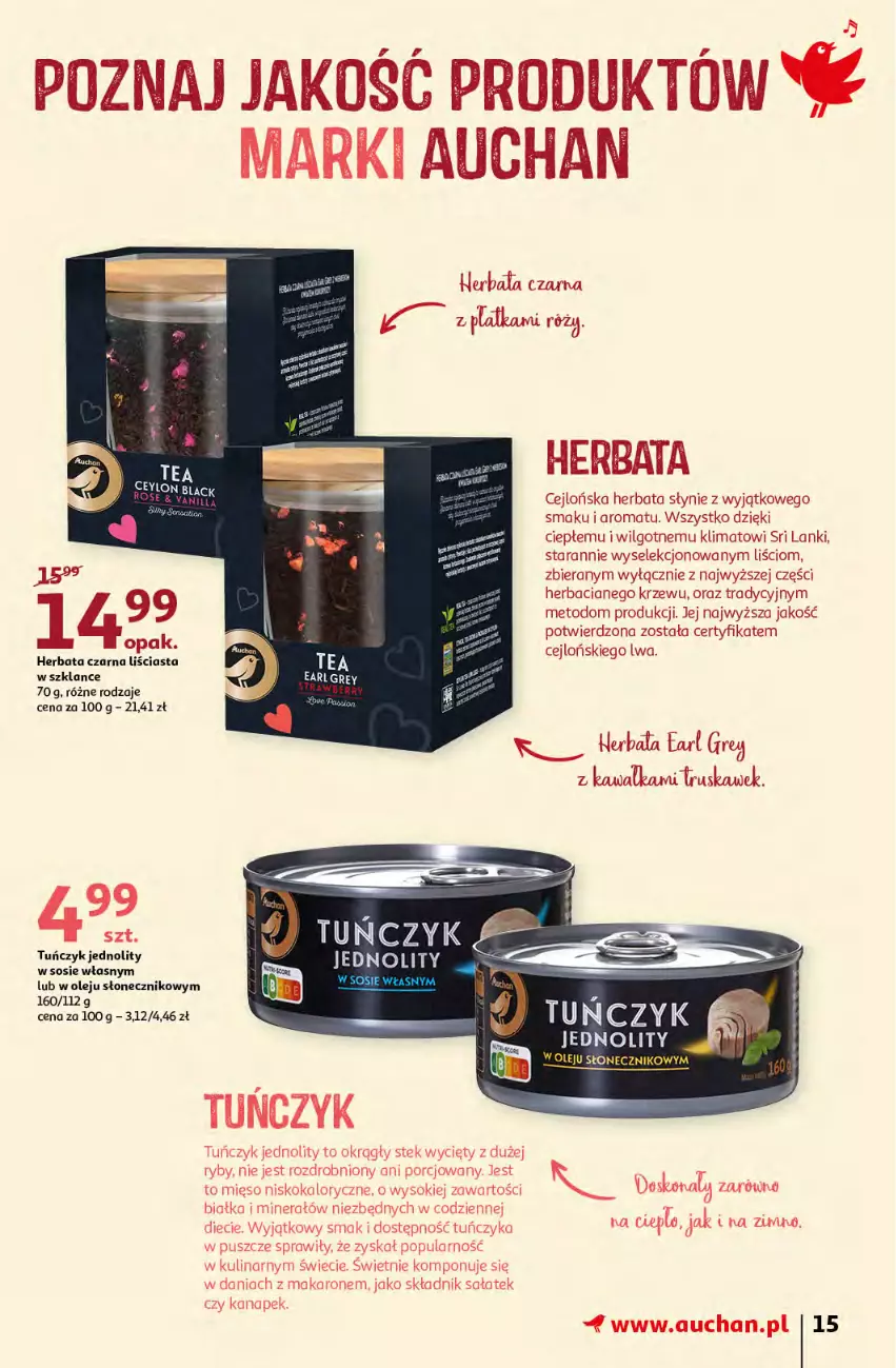 Gazetka promocyjna Auchan - przeNISKIE CENY prze smacznego Dnia Kobiet Hipermarkety - ważna 03.03 do 09.03.2022 - strona 15 - produkty: Herbata, Herbata czarna, Kawa, Lanki, LG, Makaron, Mięso, Olej, Por, Sałat, Sok, Sos, Stek, Tuńczyk