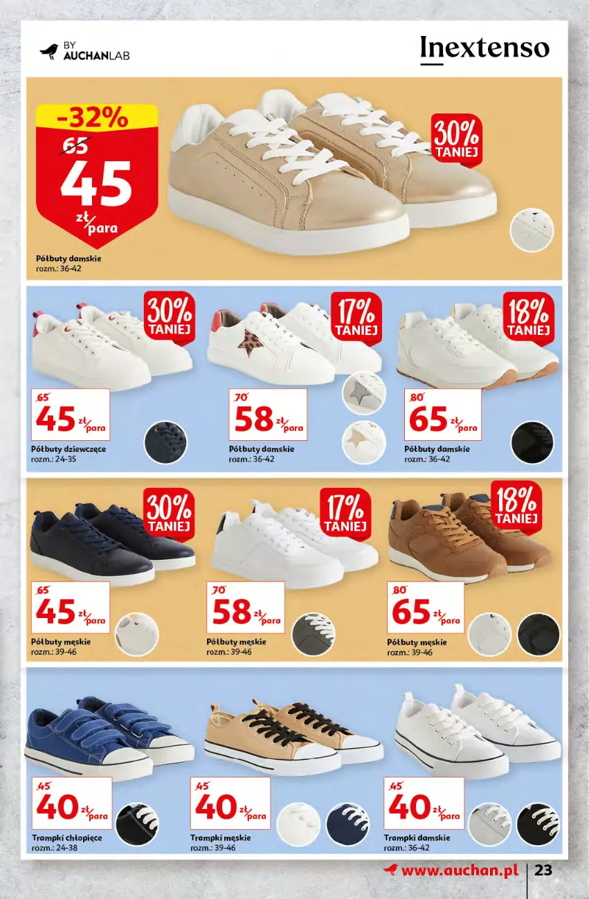 Gazetka promocyjna Auchan - przeNISKIE CENY prze smacznego Dnia Kobiet Hipermarkety - ważna 03.03 do 09.03.2022 - strona 23 - produkty: Buty, Półbuty, Trampki