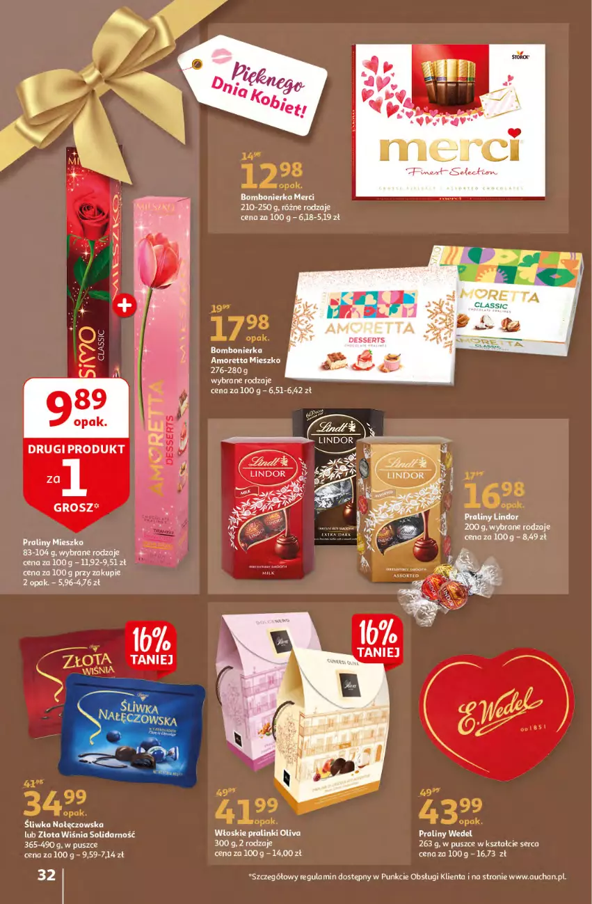 Gazetka promocyjna Auchan - przeNISKIE CENY prze smacznego Dnia Kobiet Hipermarkety - ważna 03.03 do 09.03.2022 - strona 32 - produkty: Lindor, Praliny, Ser