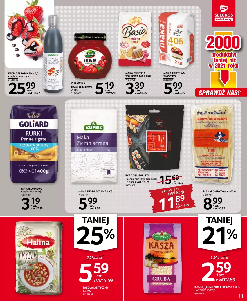 Gazetka promocyjna Selgros - Oferta spożywcza - ważna 28.07 do 10.08.2022 - strona 11 - produkty: Fa, Fasola, Kasza, Kasza jęczmienna, Mąka, Mąka pszenna, Mąka tortowa, Makaron, Makaron ryżowy, Ryż, Ryż do sushi, Ser, Sushi