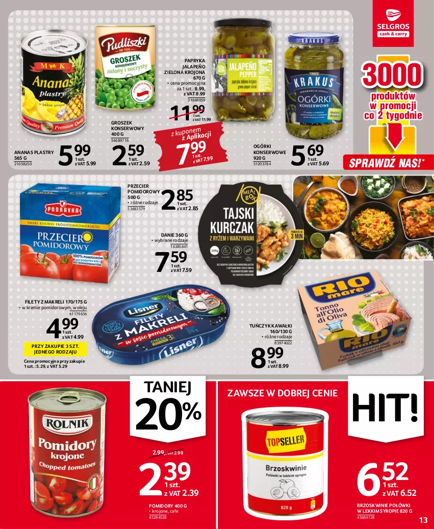 Gazetka promocyjna Selgros - Oferta spożywcza - ważna 28.07 do 10.08.2022 - strona 13 - produkty: Ananas, Brzoskwinie, Groszek, Kawa, Ogórki konserwowe, Olej, Papryka, Papryka jalapeño, Pomidory, Ser, Syrop, Tuńczyk