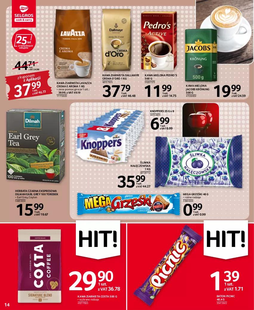 Gazetka promocyjna Selgros - Oferta spożywcza - ważna 28.07 do 10.08.2022 - strona 14 - produkty: Baton, Dallmayr, Dilmah, Earl Grey, Grześki, Herbata, Herbata czarna, Jacobs, Jacobs Krönung, Kawa, Kawa mielona, Kawa ziarnista, Knoppers, Lavazza