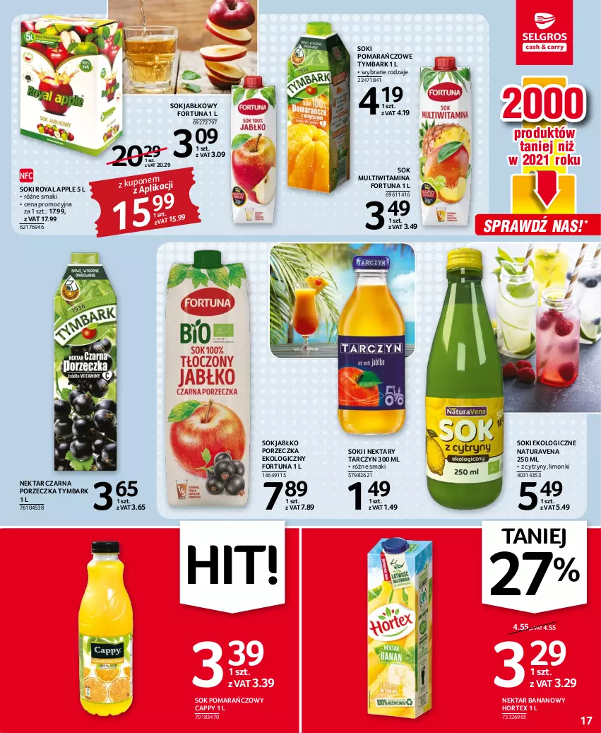 Gazetka promocyjna Selgros - Oferta spożywcza - ważna 28.07 do 10.08.2022 - strona 17 - produkty: Cappy, Cytryny, Fortuna, Hortex, Nektar, Nektar bananowy, Por, Sok, Sok jabłkowy, Sok pomarańczowy, Tymbark