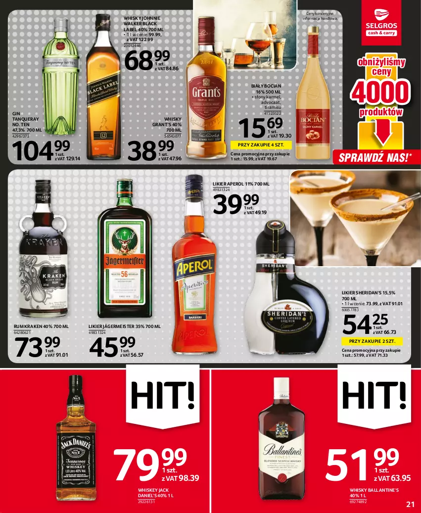 Gazetka promocyjna Selgros - Oferta spożywcza - ważna 28.07 do 10.08.2022 - strona 21 - produkty: Advocaat, Aperol, Ballantine's, Biały Bocian, Gin, Gra, Grant's, Jack Daniel's, Johnnie Walker, Lack, Likier, Rum, Sheridan's, Whiskey, Whisky