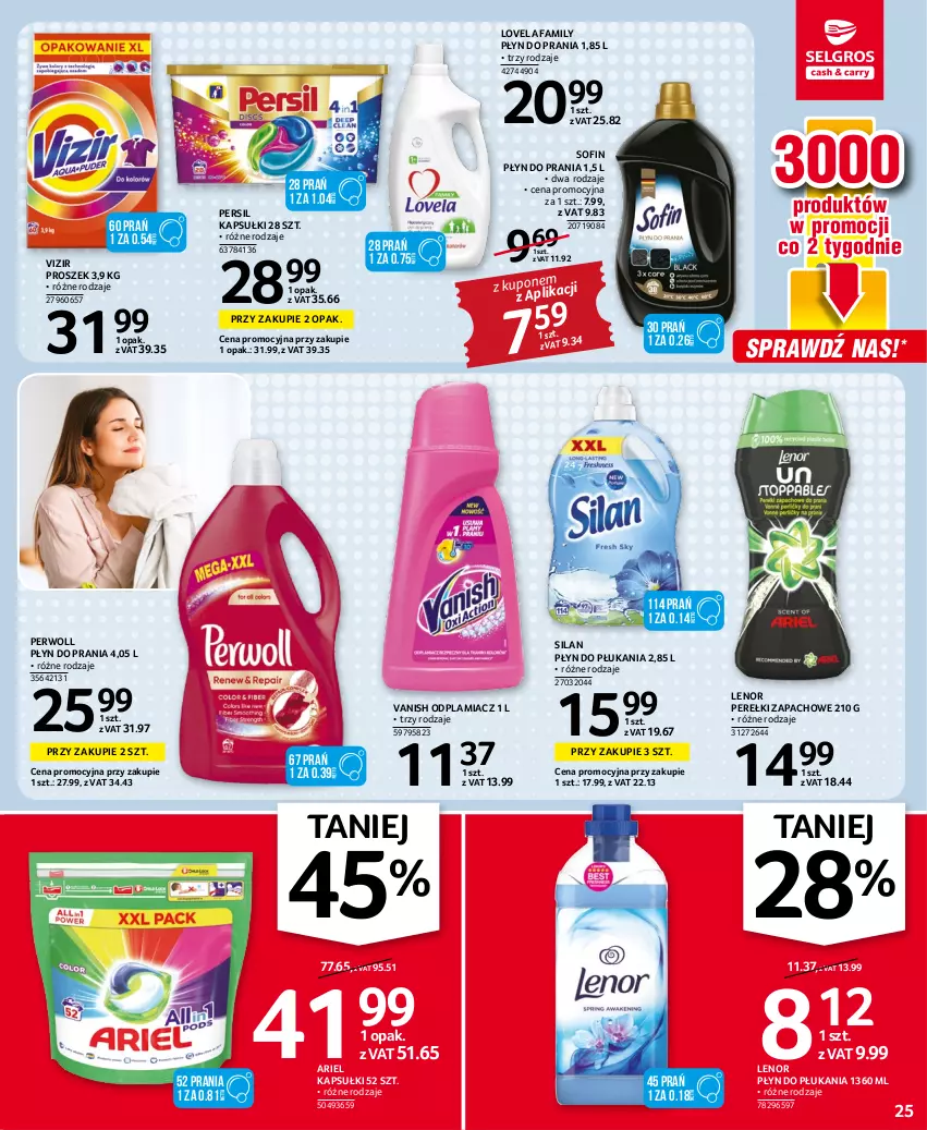 Gazetka promocyjna Selgros - Oferta spożywcza - ważna 28.07 do 10.08.2022 - strona 25 - produkty: Ariel, Fa, Lenor, Lovela, Odplamiacz, Perełki zapachowe, Persil, Perwoll, Płyn do płukania, Płyn do prania, Silan, Vanish, Vizir