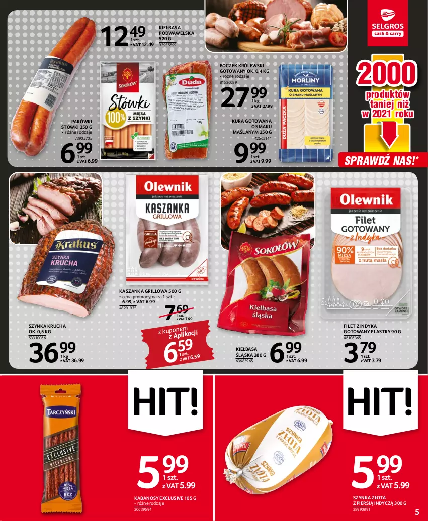 Gazetka promocyjna Selgros - Oferta spożywcza - ważna 28.07 do 10.08.2022 - strona 5 - produkty: Boczek, Grill, Kabanos, Kasza, Kaszanka, Kiełbasa, Kiełbasa podwawelska, Kiełbasa śląska, Królewski, Parówki, Szynka, Wawel