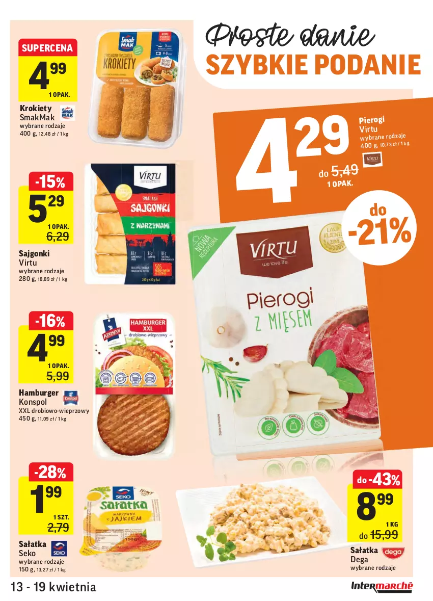 Gazetka promocyjna Intermarche - Gazetka tygodnia - ważna 13.04 do 19.04.2021 - strona 19 - produkty: Burger, Dega, Hamburger, Krokiety, Pierogi, Sajgonki, Sałat, Sałatka, SEKO, Virtu