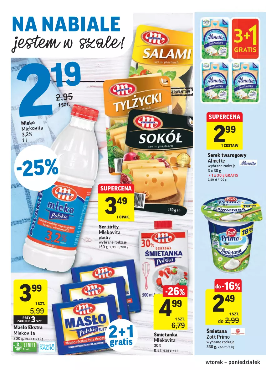 Gazetka promocyjna Intermarche - Gazetka tygodnia - ważna 13.04 do 19.04.2021 - strona 20 - produkty: Almette, Gra, Masło, Mleko, Mlekovita, Ser, Serek, Serek twarogowy, Szal, Zott, Zott Primo