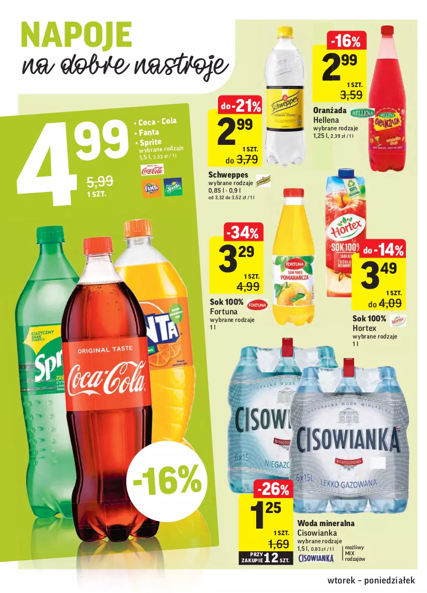 Gazetka promocyjna Intermarche - Gazetka tygodnia - ważna 13.04 do 19.04.2021 - strona 28 - produkty: Cisowianka, Fa, Fanta, Fortuna, Hellena, Hortex, Napoje, Oranżada, Schweppes, Sok, Sprite, Woda, Woda mineralna