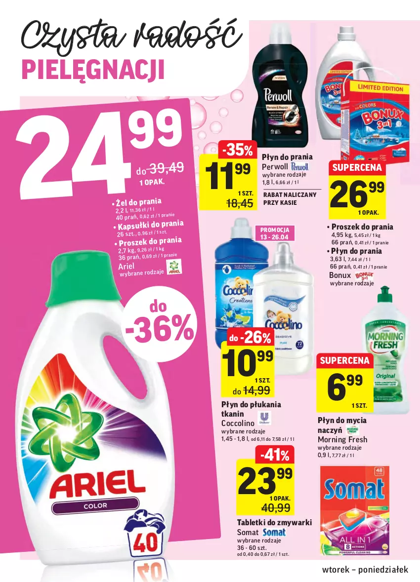 Gazetka promocyjna Intermarche - Gazetka tygodnia - ważna 13.04 do 19.04.2021 - strona 34 - produkty: Coccolino, Do mycia naczyń, Perwoll, Płyn do mycia, Płyn do mycia naczyń, Płyn do płukania, Płyn do prania, Proszek do prania, Somat, Tablet, Tabletki do zmywarki, Zmywarki