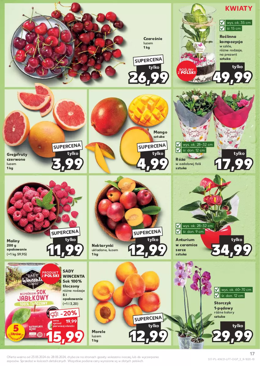 Gazetka promocyjna Kaufland - Gazetka tygodnia - ważna 23.05 do 28.05.2024 - strona 17 - produkty: Grejpfrut, Maliny, Mango, Nektar, Róża, Ser, Sok, Storczyk