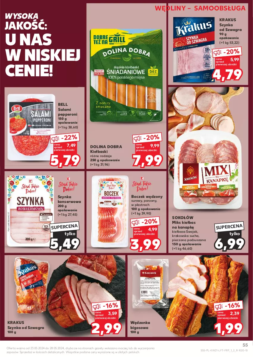 Gazetka promocyjna Kaufland - Gazetka tygodnia - ważna 23.05 do 28.05.2024 - strona 55 - produkty: Bell, Bigos, Boczek, Gra, Kiełbasa, Krakus, Piec, Salami, Ser, Sok, Sokołów, Szynka, Szynka konserwowa