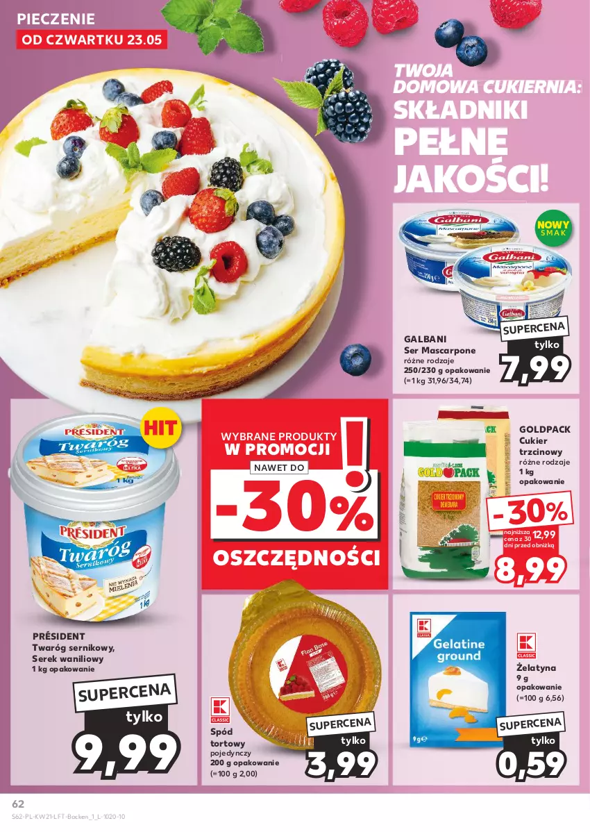 Gazetka promocyjna Kaufland - Gazetka tygodnia - ważna 23.05 do 28.05.2024 - strona 62 - produkty: Cukier, Cukier trzcinowy, Galbani, Mascarpone, Piec, Président, Ser, Serek, Twaróg