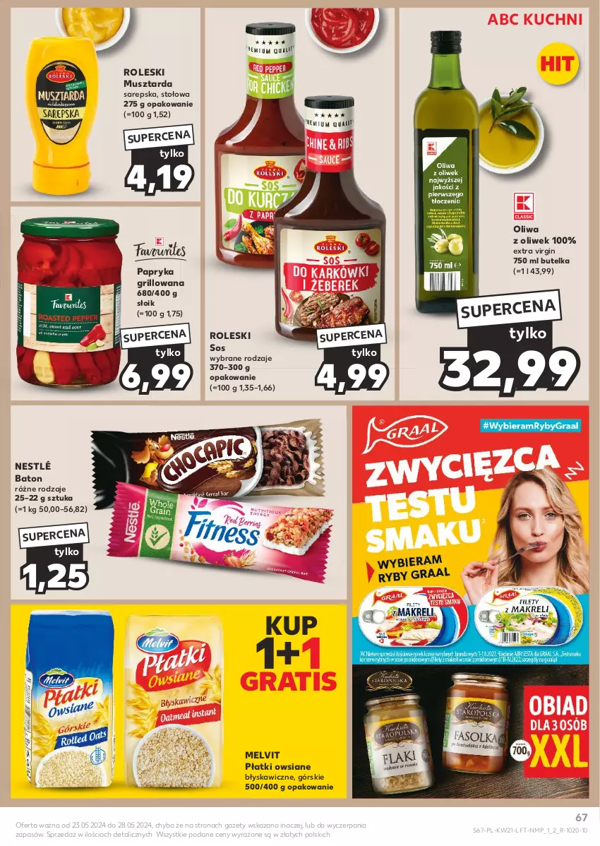 Gazetka promocyjna Kaufland - Gazetka tygodnia - ważna 23.05 do 28.05.2024 - strona 67 - produkty: Baton, Gin, Gra, Grill, Melvit, Mus, Musztarda, Nestlé, Oliwa z oliwek, Papryka, Papryka grillowana, Płatki owsiane, Sos