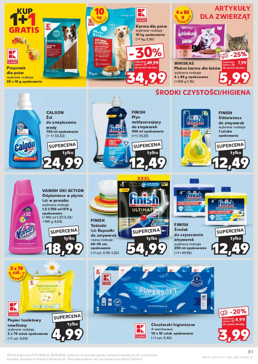 Gazetka promocyjna Kaufland - Gazetka tygodnia - ważna 23.05 do 28.05.2024 - strona 81 - produkty: Calgon, Chusteczki, Finish, Gra, LG, Mokra karma, Odplamiacz, Papier, Papier toaletowy, Płyn nabłyszczający, Tablet, Vanish, Whiskas