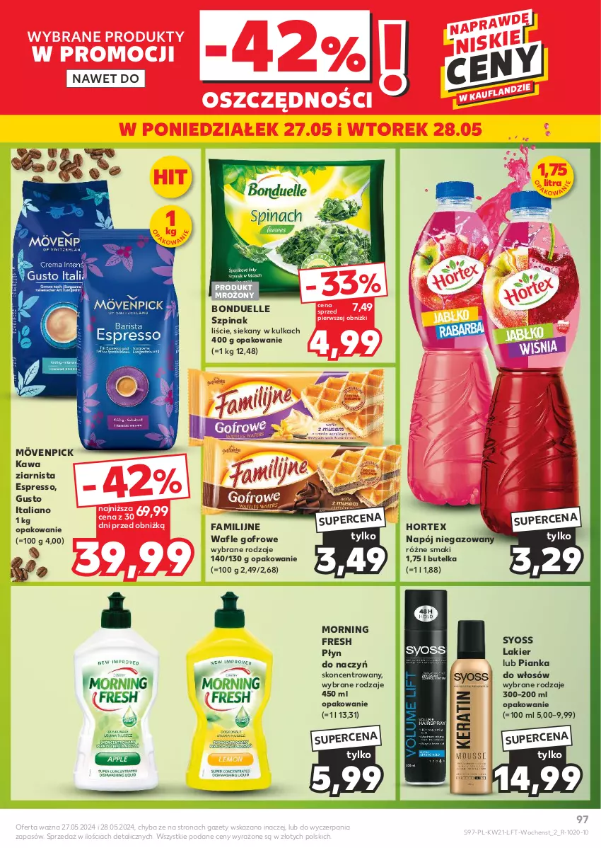 Gazetka promocyjna Kaufland - Gazetka tygodnia - ważna 23.05 do 28.05.2024 - strona 97 - produkty: Bonduelle, Fa, Hortex, Kawa, Kawa ziarnista, Lakier, Napój, Napój niegazowany, Pianka do włosów, Syoss, Szpinak, Wafle