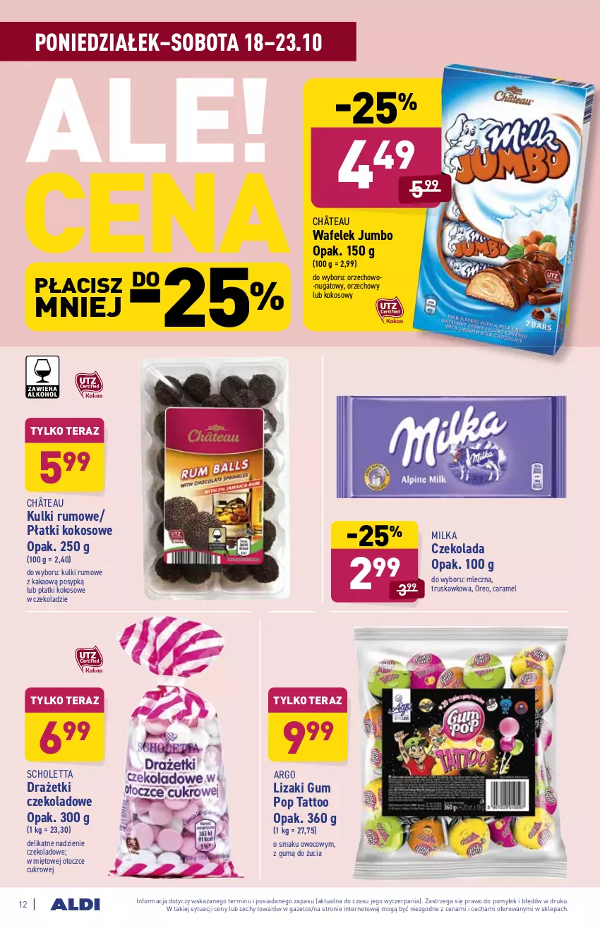 Gazetka promocyjna Aldi - ważna 18.10 do 23.10.2021 - strona 12 - produkty: Czekolada, Kakao, Kokos, Lizaki, Milka, Oreo, Rum, Tera, Wafelek