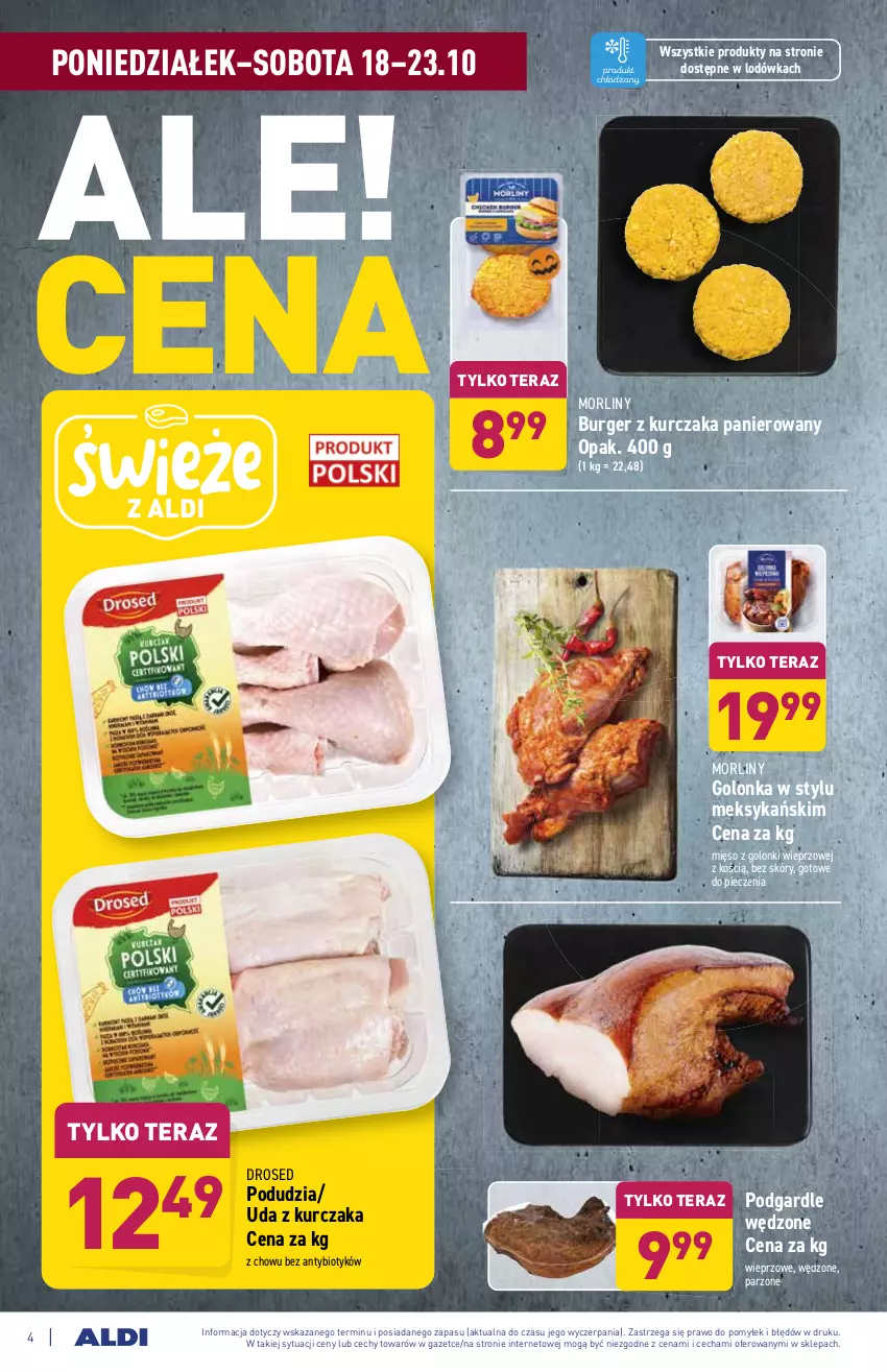 Gazetka promocyjna Aldi - ważna 18.10 do 23.10.2021 - strona 4 - produkty: Burger, Kurczak, Lodówka, Mięso, Morliny, Piec, Tera