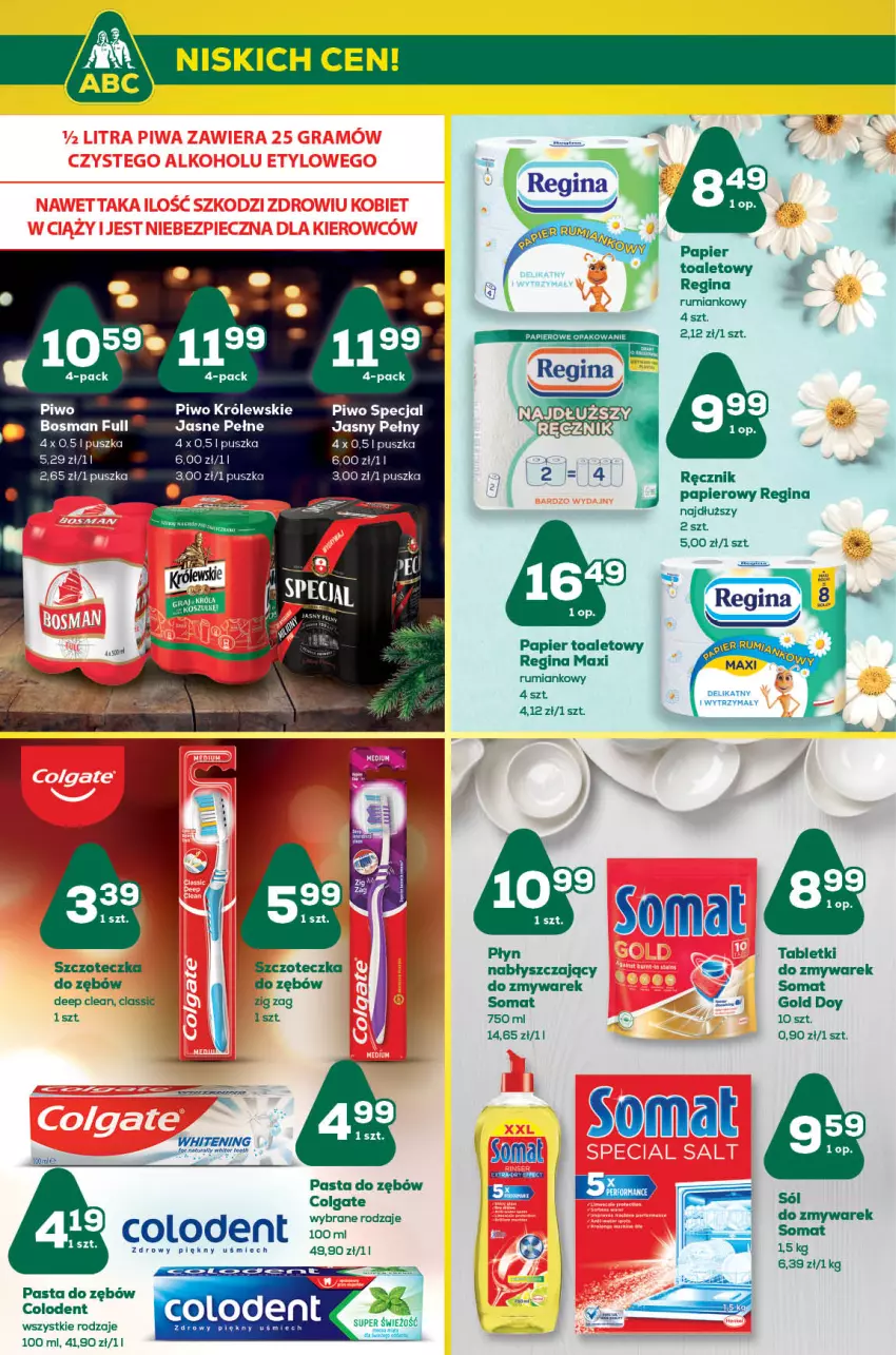 Gazetka promocyjna ABC - Gazetka - ważna 01.12 do 14.12.2022 - strona 12 - produkty: Colgate, Gin, Królewski, LG, Papier, Papier toaletowy, Pasta do zębów, Piwo, Płyn nabłyszczający, Ręcznik, Rum, Sól, Somat, Szczoteczka, Tablet