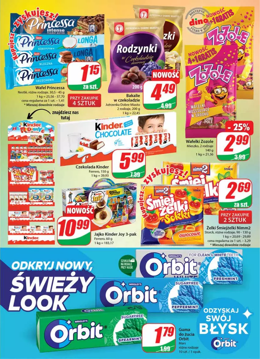 Gazetka promocyjna Dino - Gazetka - ważna 15.06 do 21.06.2022 - strona 3 - produkty: Czekolada, Ferrero, Jutrzenka, Kinder, Mars, Nimm2, Orbit, Princessa