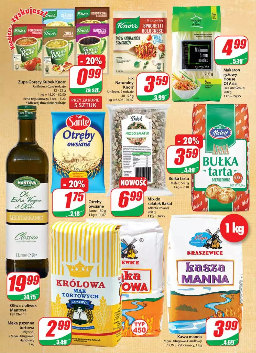 Gazetka promocyjna Dino - Gazetka - ważna 15.06 do 21.06.2022 - strona 6 - produkty: Bułka, Bułka tarta, Kasza, Knorr, Kubek, Mąka, Mąka pszenna, Makaron, Melvit, Młynpol, Olej, Oliwa z oliwek, Por, Ryż, Sałat, Sante, Spaghetti, Tarta, Zupa